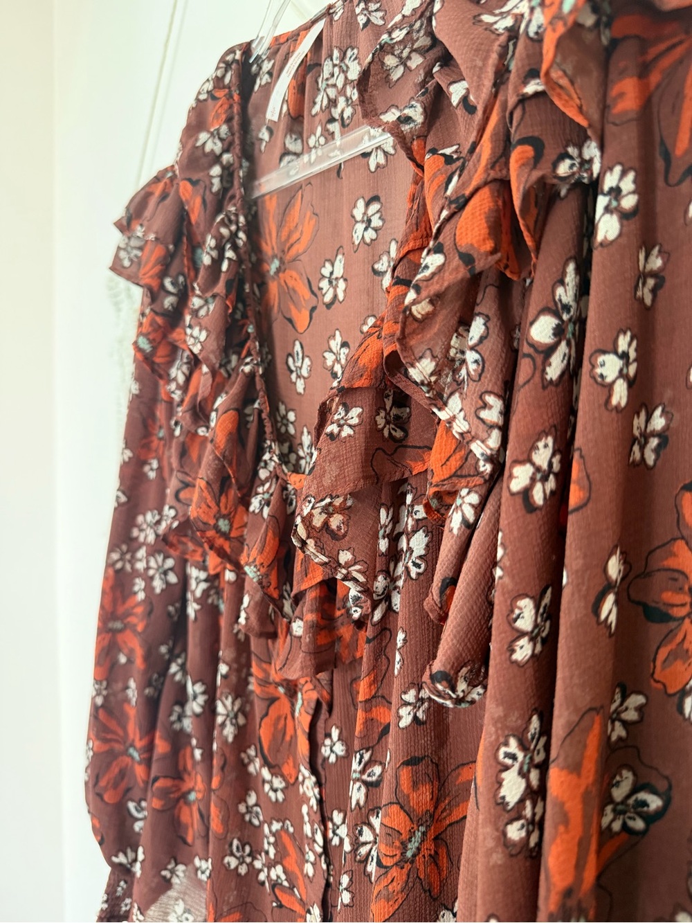 Free people brown floral ruffle shirt